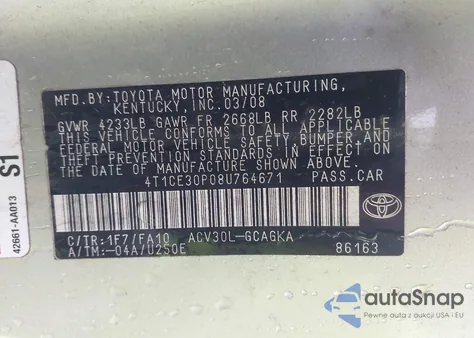 2008 Toyota Solara из США, поврежденный, VIN 34T1CE30T08U76467